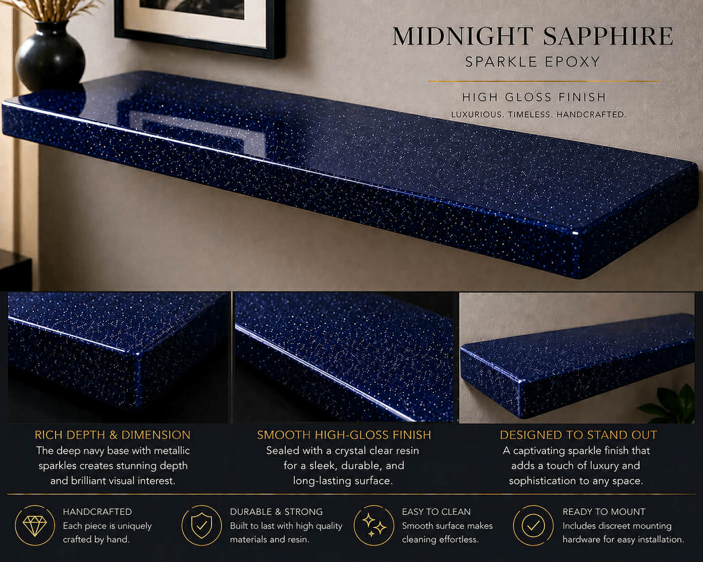 Custom Epoxy Resin Floating Shelves
