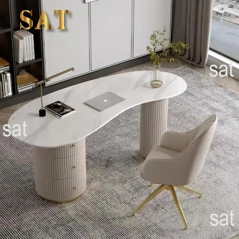 A Light luxury rock slab irregular office computer desk designer desk, beauty salon, medical consultation reception